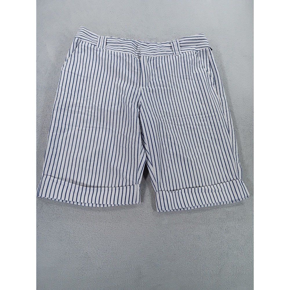 Columbia Womens Seersucker Striped Shorts Blue White Size 6 Cuffed Hem